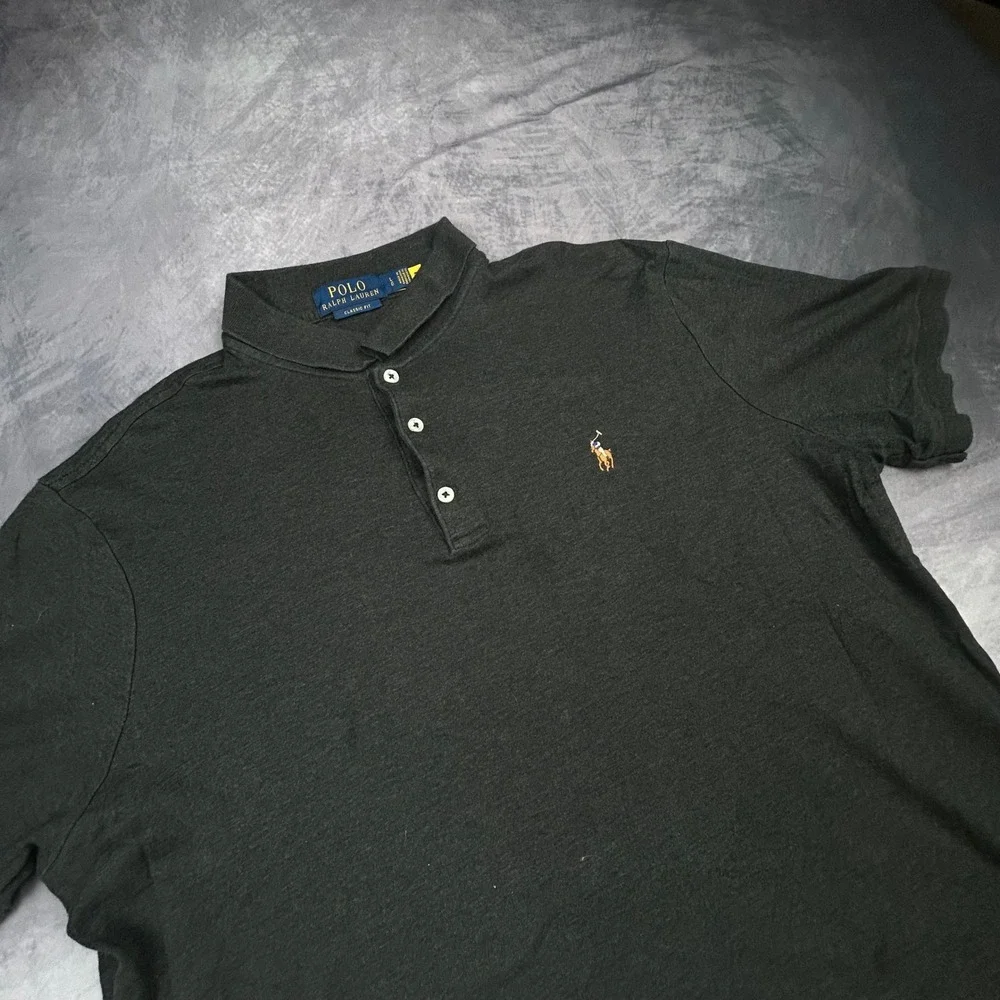 Polo Ralph Lauren Mens Large Classic Fit Short Sleeve Polo Shirt Charcoal Black